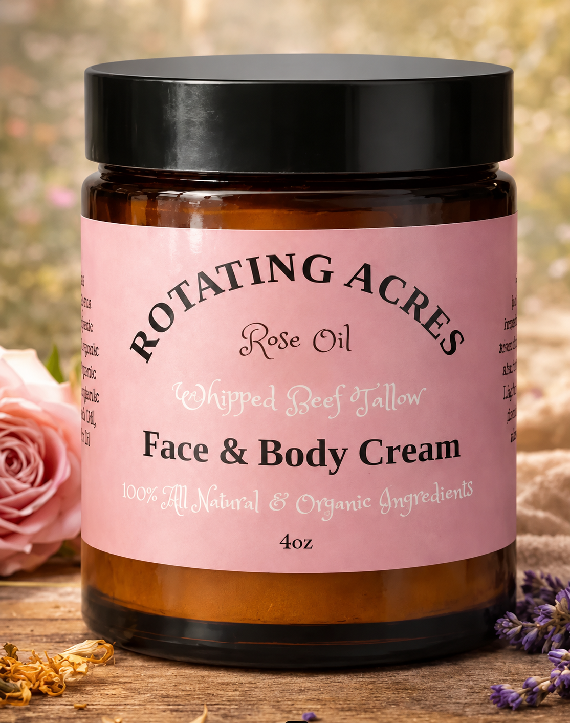 Grass-Fed Whipped Beef Tallow Cream with Organic RoseEssential oil 4oz